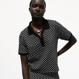 Zara Retro Jacquard Polo in Navy